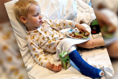 Kai Henrik (2) tråkket knust vinflaske inn til beinet på stranda på Kjerringøy